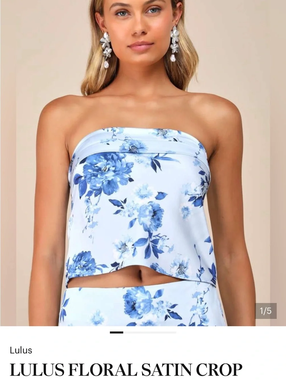 Lulu's White Satin Strapless Floral Crop Top & Skirt Matching Set